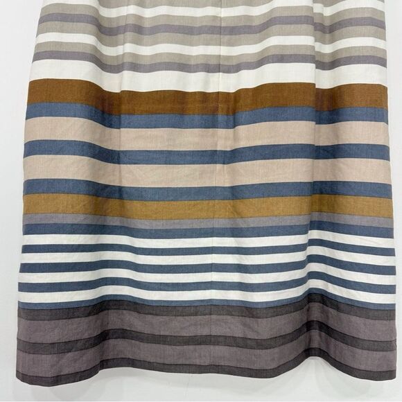 Banana Republic Brown Blue Cream Horizontal Striped A Line Pleated Linen Skirt - Picture 11 of 15